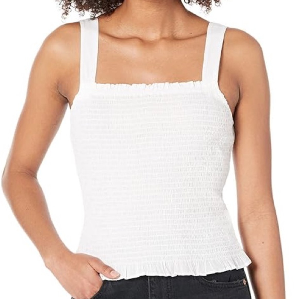 Madewell White Shirred Square-Neck Tank